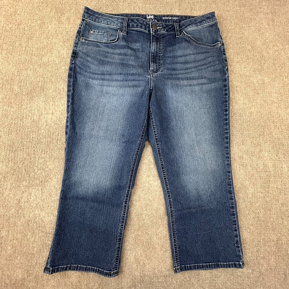 Lee Riders Capri‎ Jeans Womens 14 Blue Denim Cotton Stretch Mid Rise Whiskers